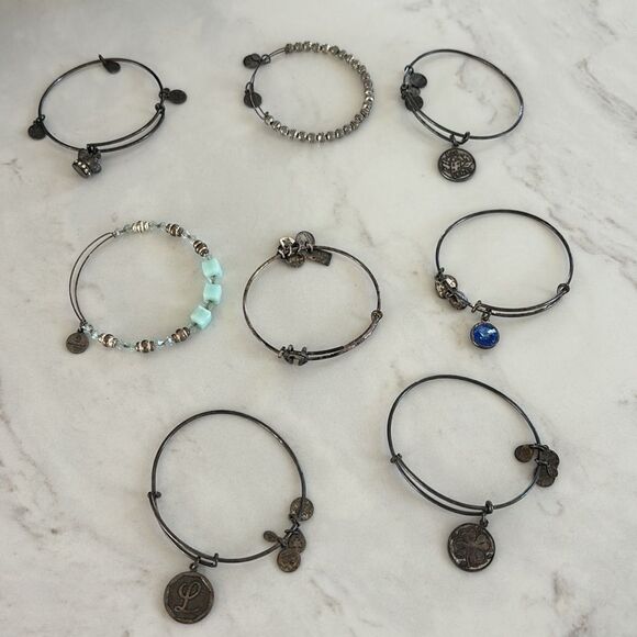 Alex & Ani - Set of 8 Charm Bracelets with Silver and /or Blue Accents - Picture 2 of 2